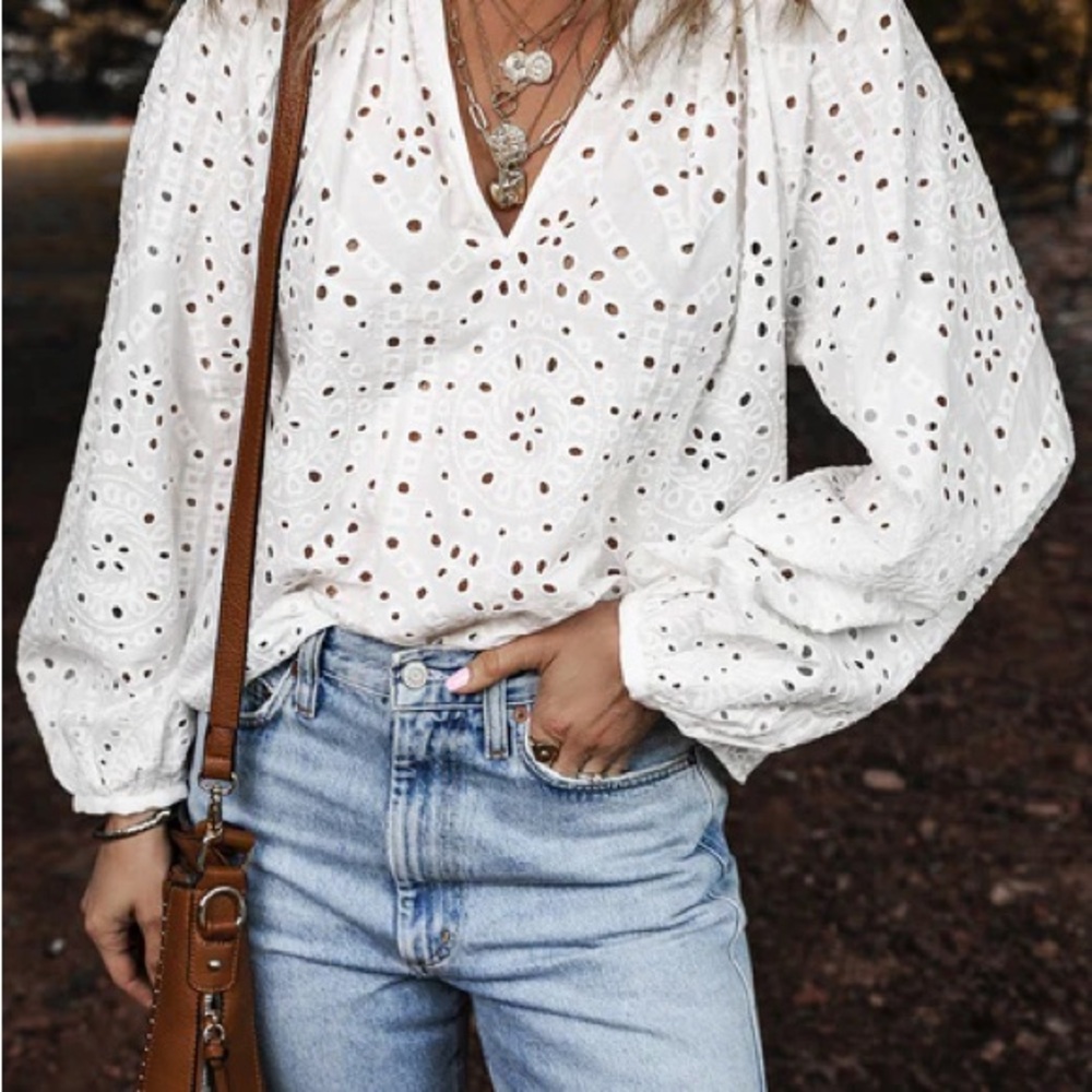 Elegant White Cotton Eyelet Blouse | Snow White Blouse from Sunday Sparks